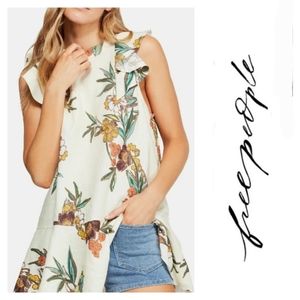 Free People Summer in Tulum Floral Print Cream Tunic Size Large